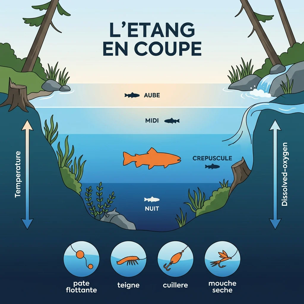 Infographie : comment pêcher la truite en étang